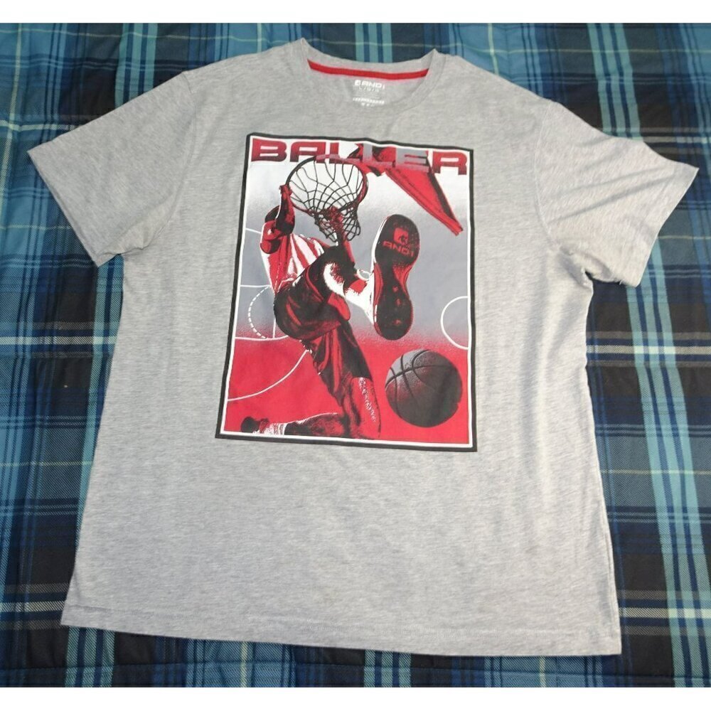 AND1 Gray Baller Dunking T-Shirt Large